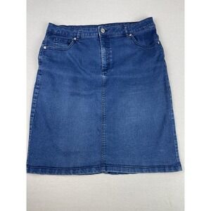 Laura Scott Women's Denim Skirt 12 Mid Length Dark Wash 5 Pockets Stretch‎